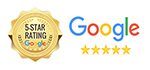 A gold seal and five stars with google logo
