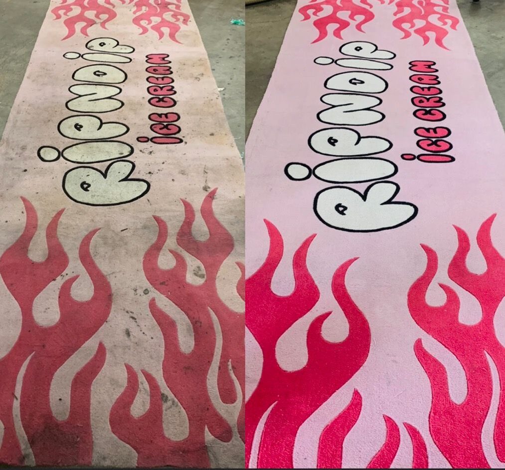 Rug Cleaning Results Before and After Our Cleaning Process, Which Was Done entirely Within Our Professional Cleaning Plant.